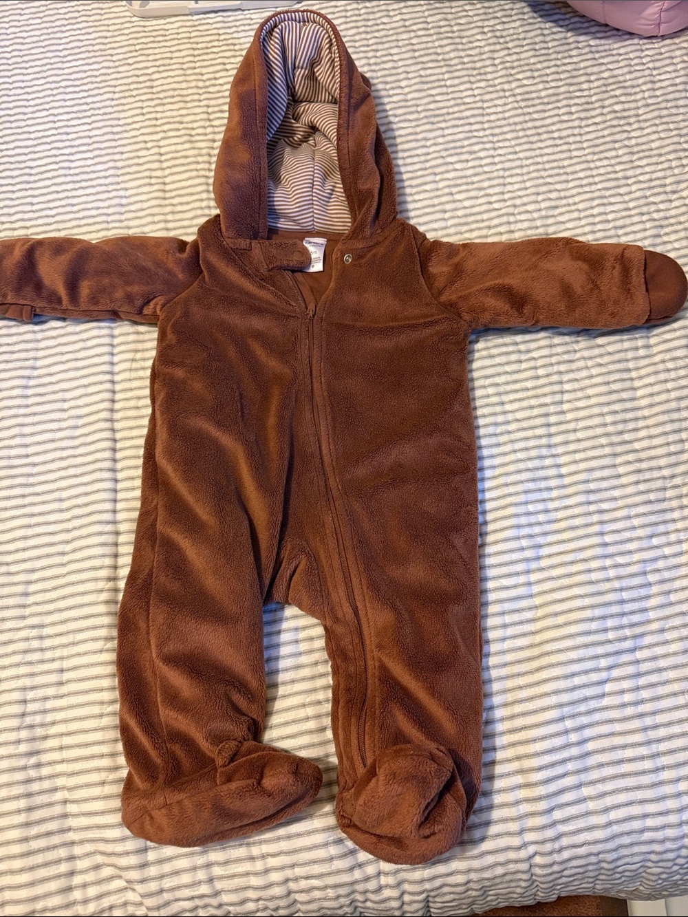Carter's Brown Hooded Fleece Baby Footed One-Piece